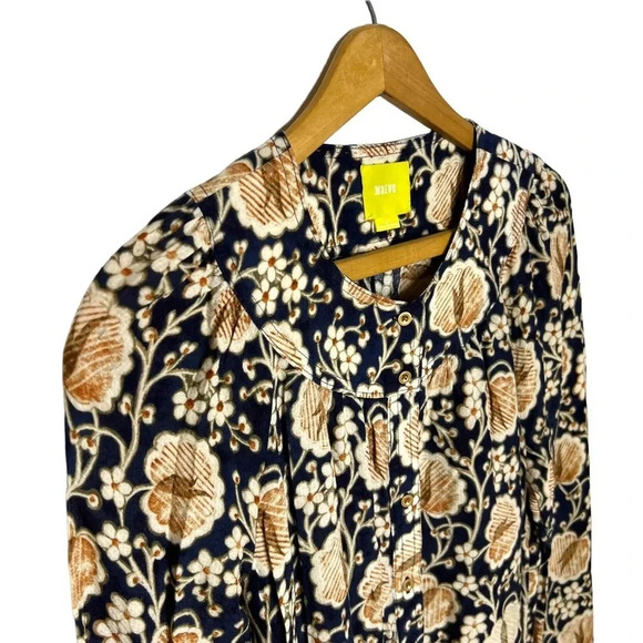 MAEVE Anthropologie Orli Bibbed Neutral Floral Print Button Down Boho Blouse - Picture 4 of 12